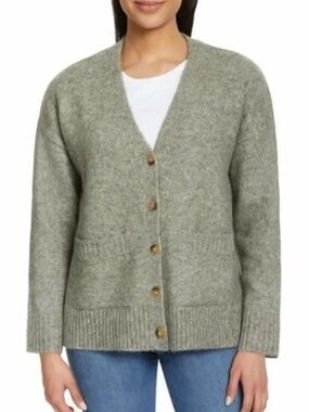 Ella Moss Womens Button Front v Neck Green Cardigan Medium